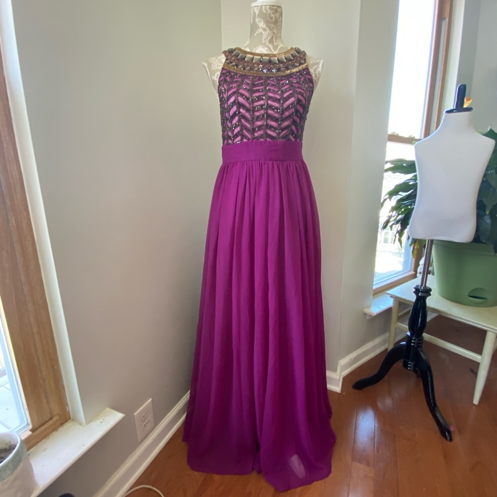 Js Collections Fuchsia Beaded Sleeveless Gown - image 2